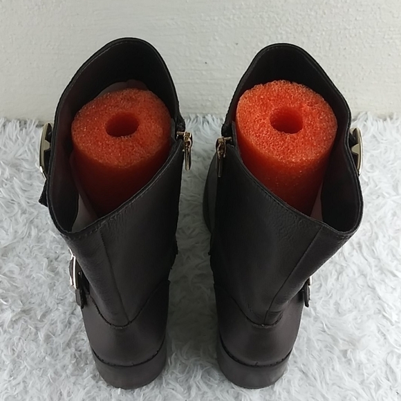 𝅺Sole Society Wylann Brown Leather Almond Toe Block Heel Mid Calf Harness Boot - Picture 6 of 16